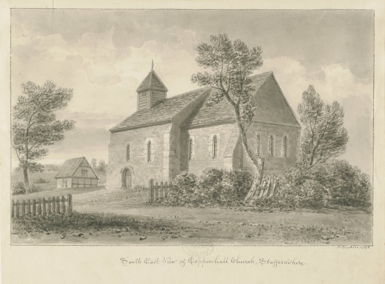 Coppenhall Church: sepia tegning af John Buckler