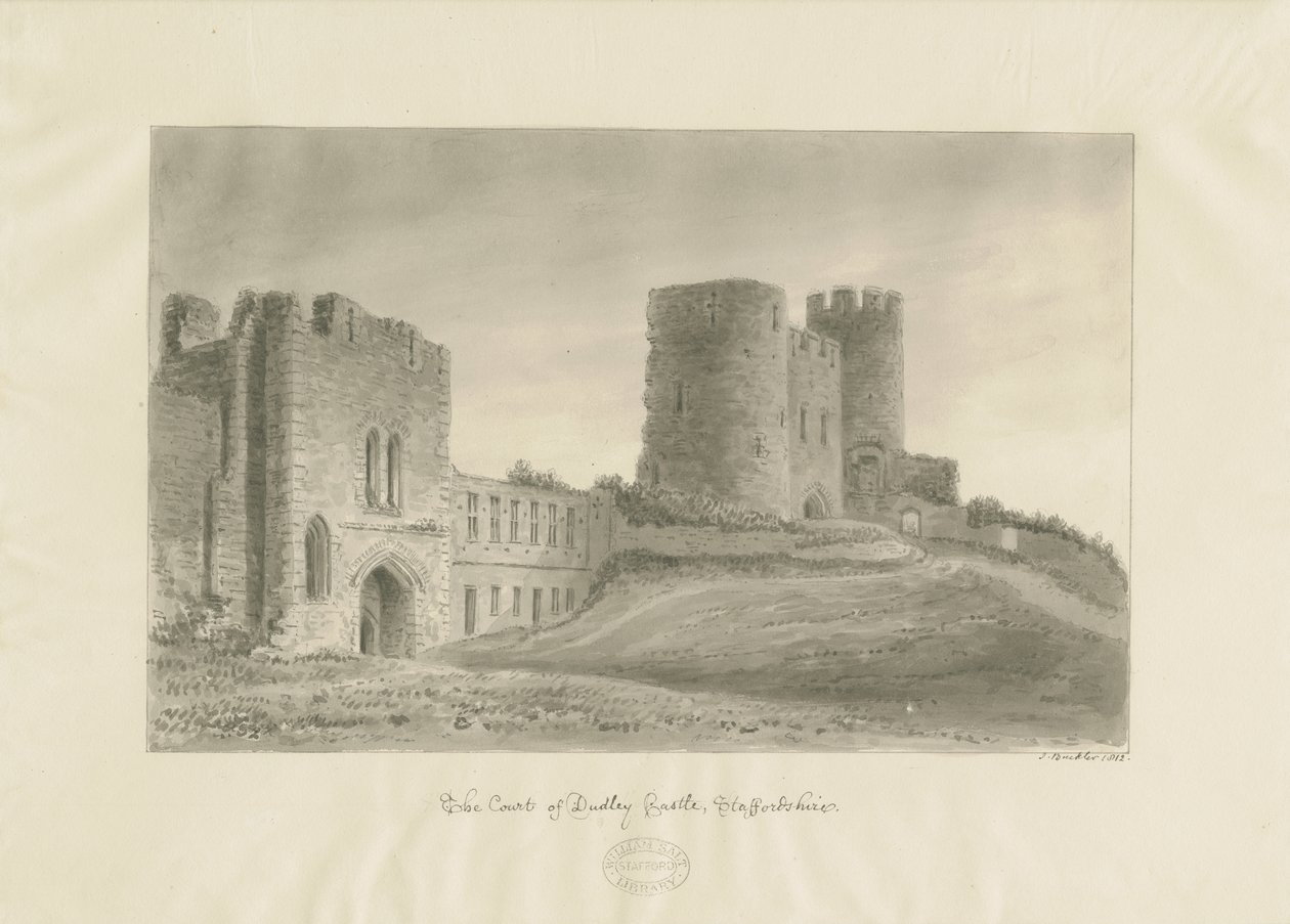 Dudley Castle - The Keep: sepia-tegning af John Buckler