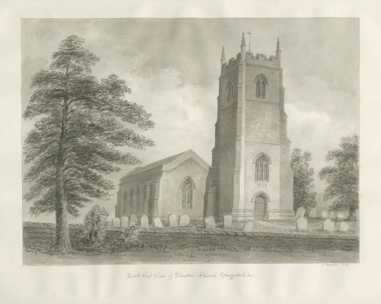 Ellastone Church: sepia drawing, 1847dani af John Buckler