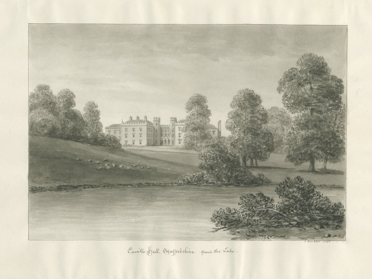 Enville Hall: sepia tegning af John Buckler
