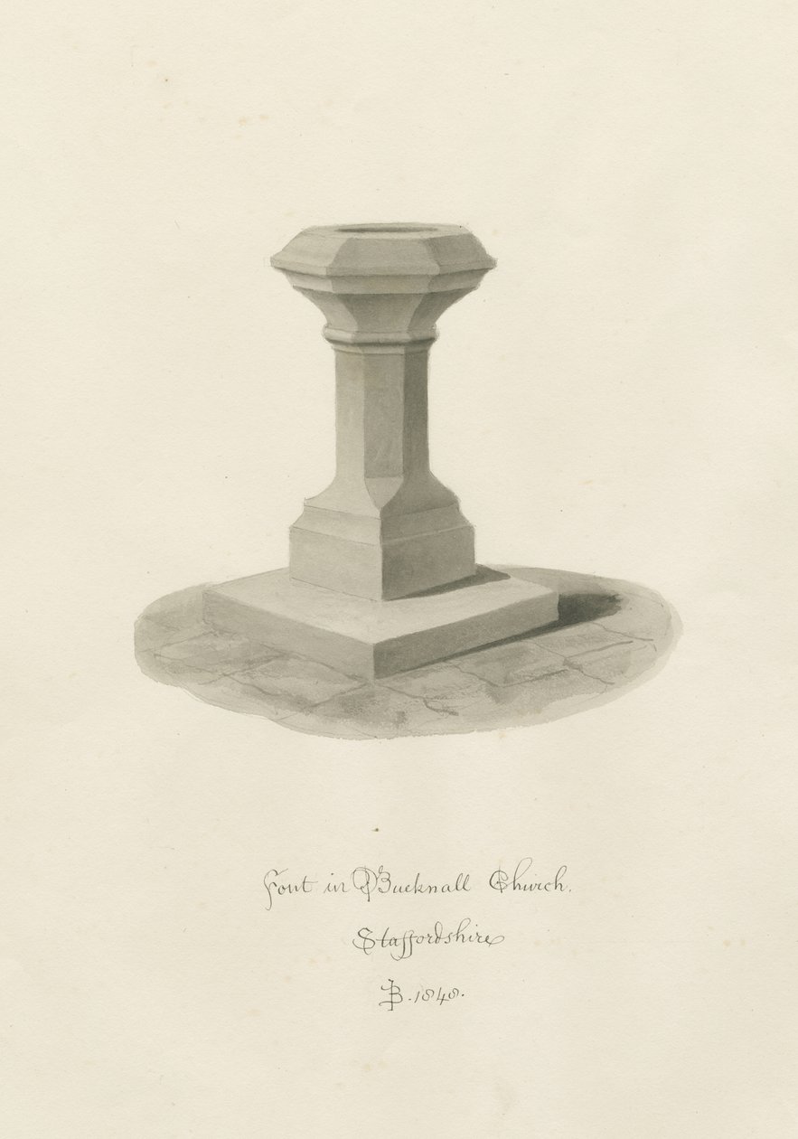 Skrifttype i Bucknall Church: sepia tegning af John Buckler