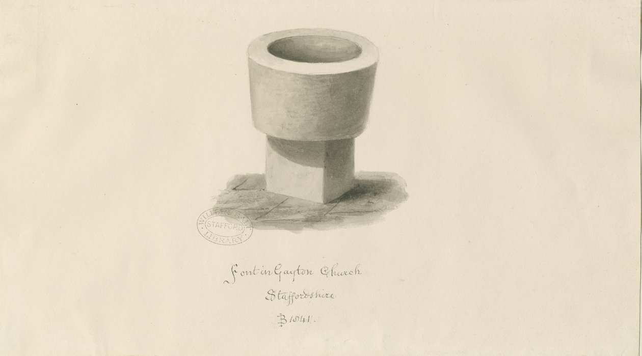 Skrifttype i Gayton Church: sepia tegning af John Buckler