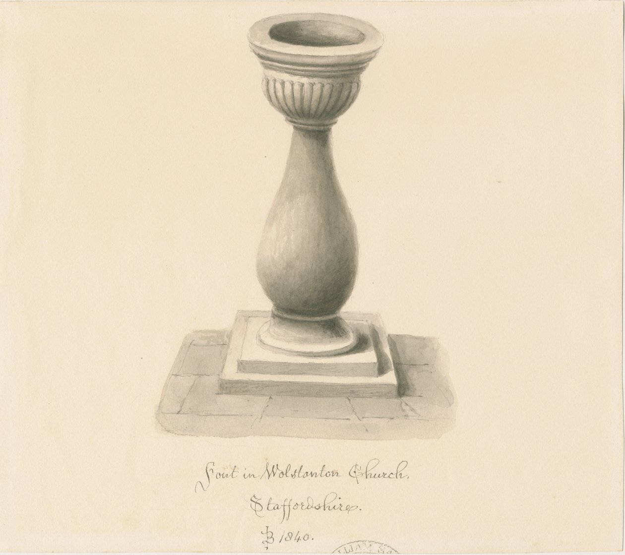 Skrifttype i Wolstanton Church: sepia tegning af John Buckler