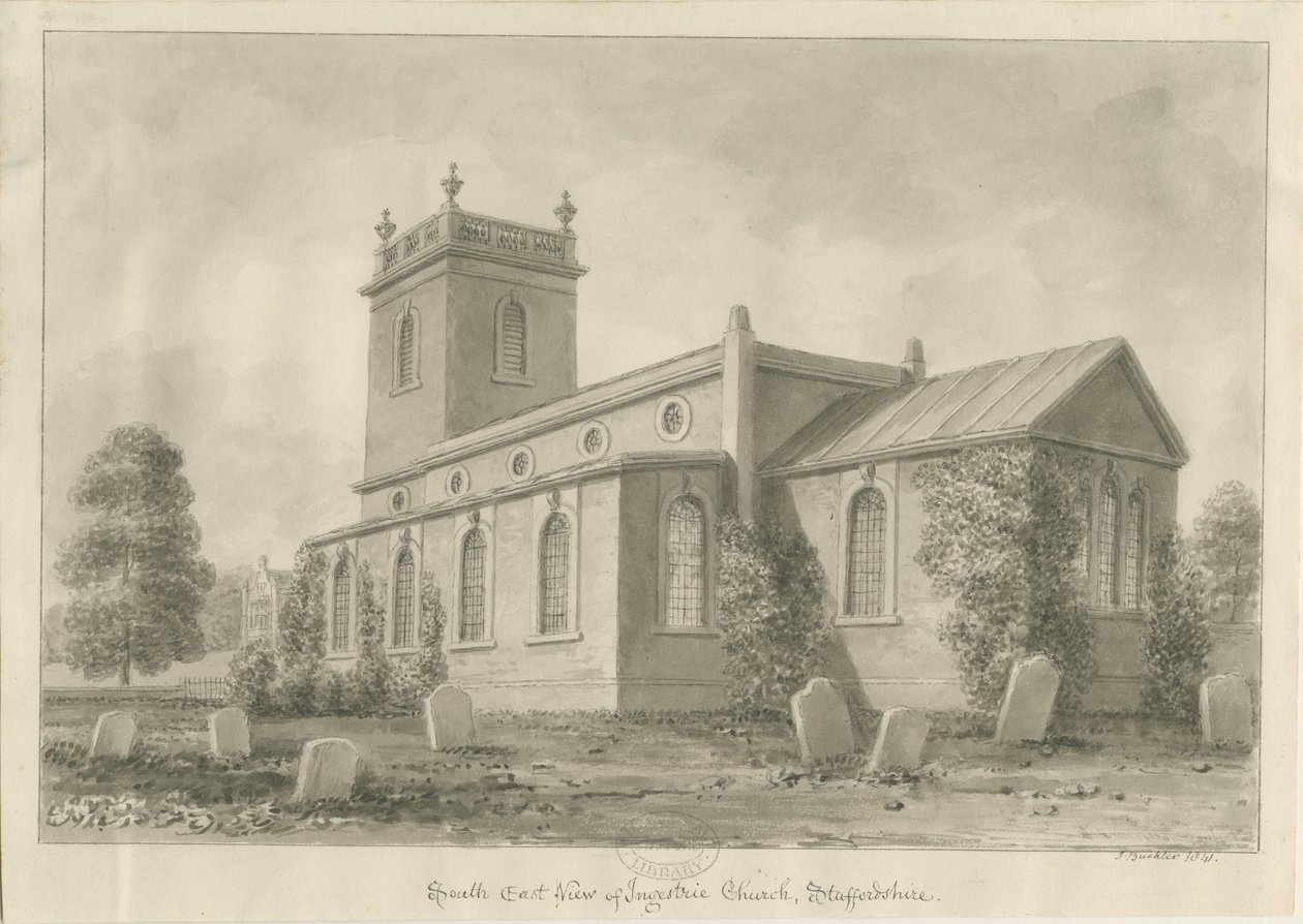 Ingestre Kirke: sepia tegning af John Buckler