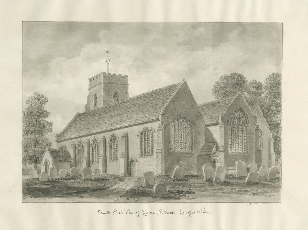 Kinver Kirke: sepia tegning af John Buckler