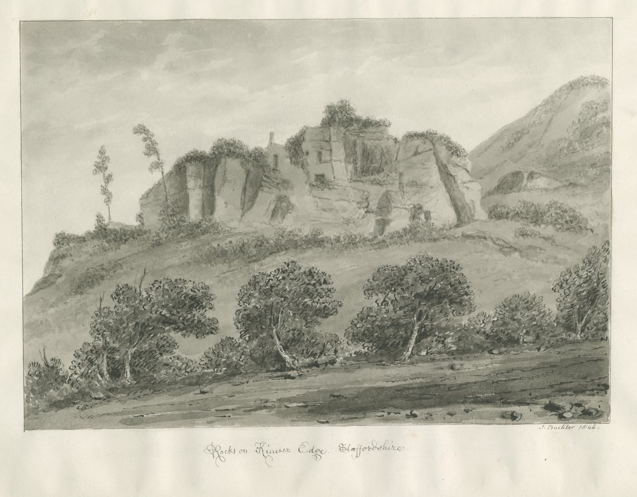 Kinver Edge: sepia tegning af John Buckler