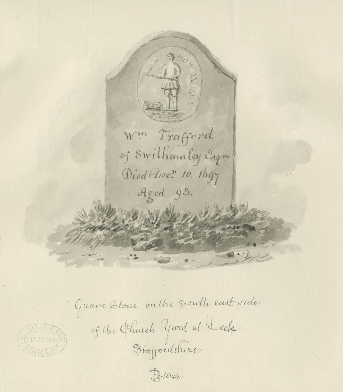 Porre Kirke - Gravsten: sepia tegning af John Buckler