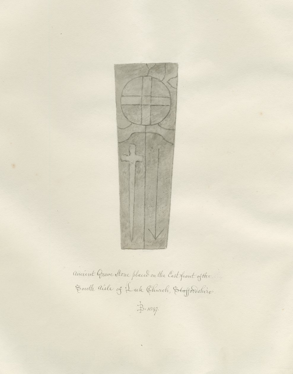 Porre Kirke - Gravsten: sepia tegning af John Buckler