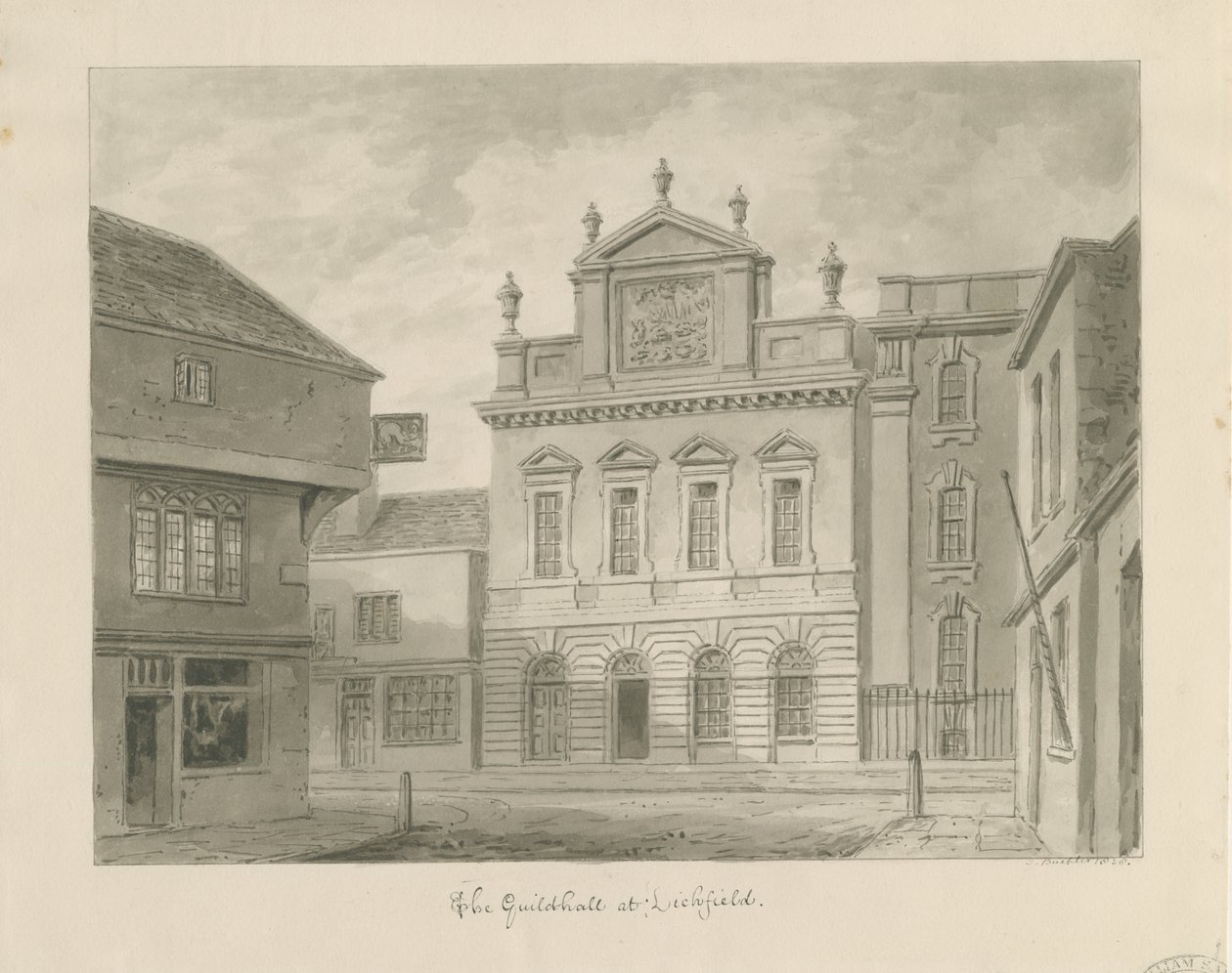 Lichfield - Guildhall: sepia tegning af John Buckler