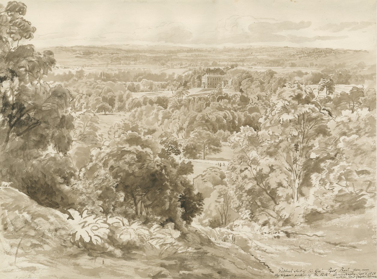Patshull House and Park: sepia vask tegning af John Buckler