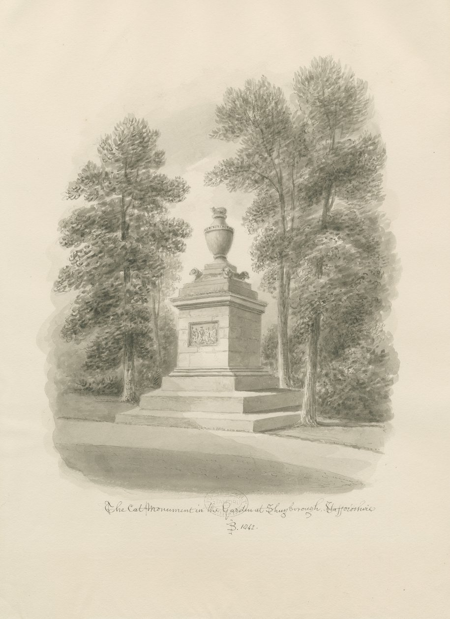 Shugborough - Kattemonument: sepia tegning af John Buckler