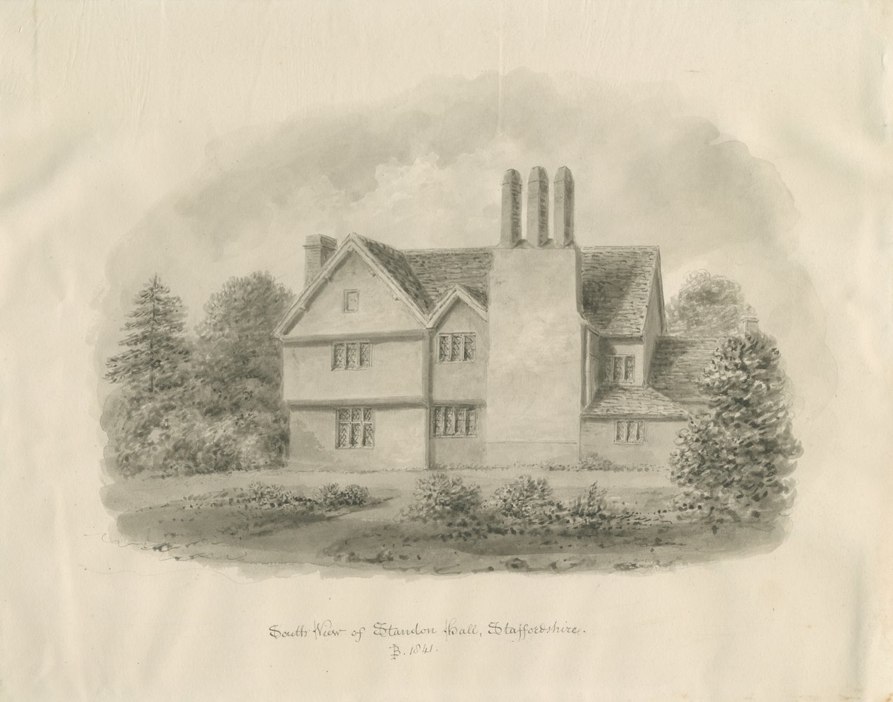 Standon Hall: sepia tegning af John Buckler