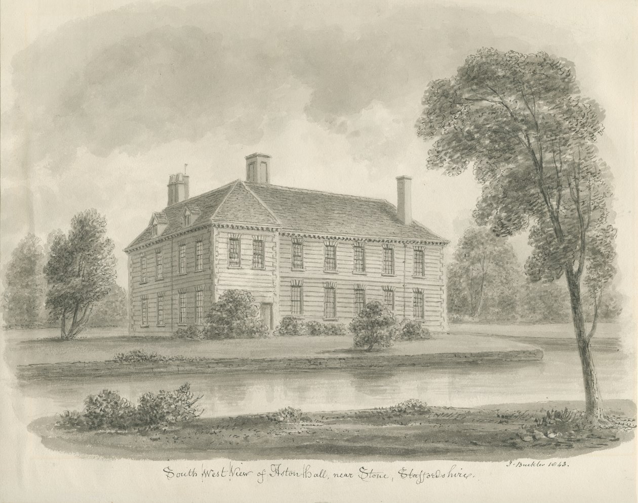 Sten - Aston Hall: sepia tegning af John Buckler