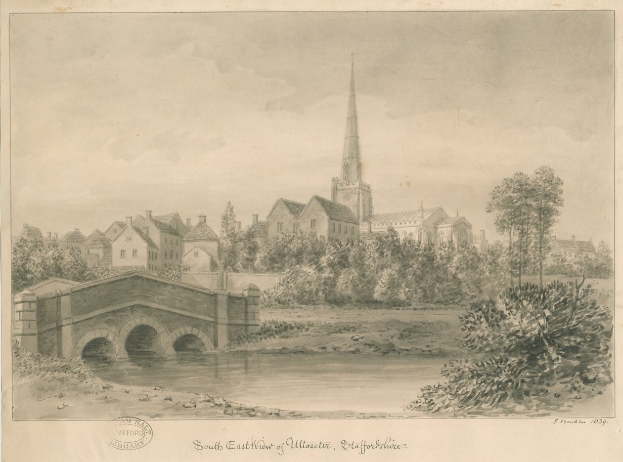 Uttoxeter Town: sepia wash drawing, 1839dani af John Buckler