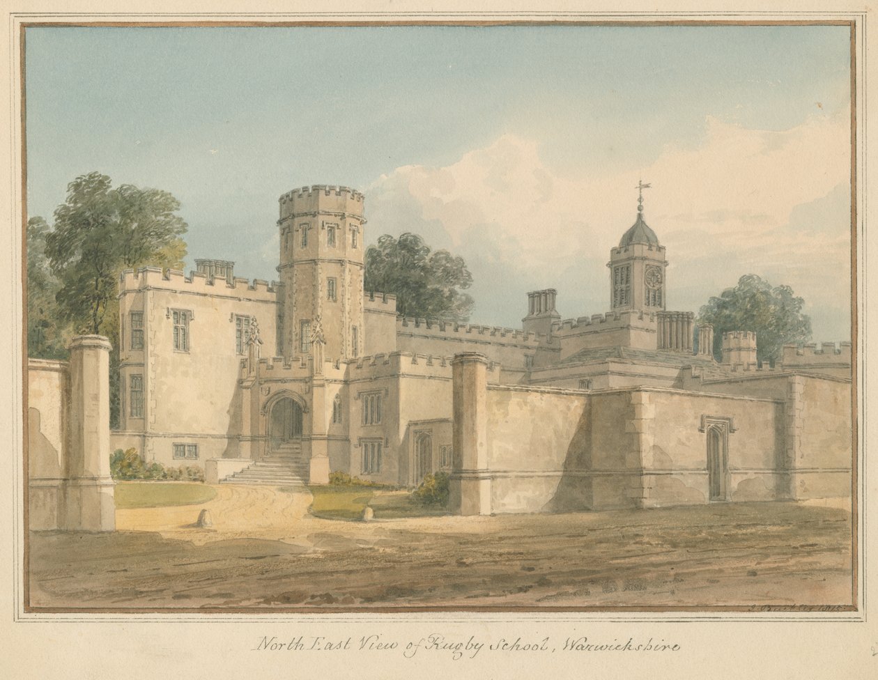 Warwickshire - Rugby School, 1815 af John Buckler