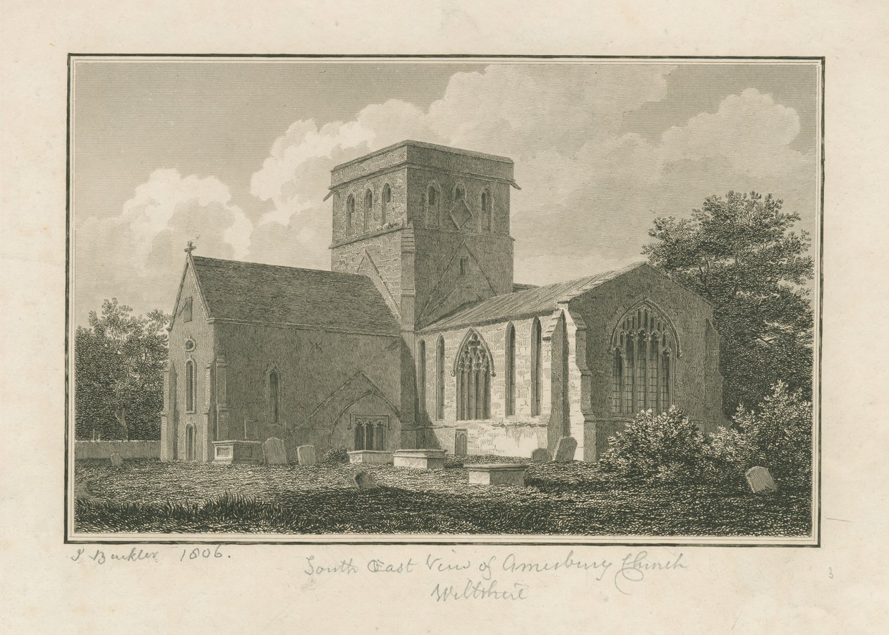 Wiltshire - Amesbury Church: engraving, 1806dani af John Buckler