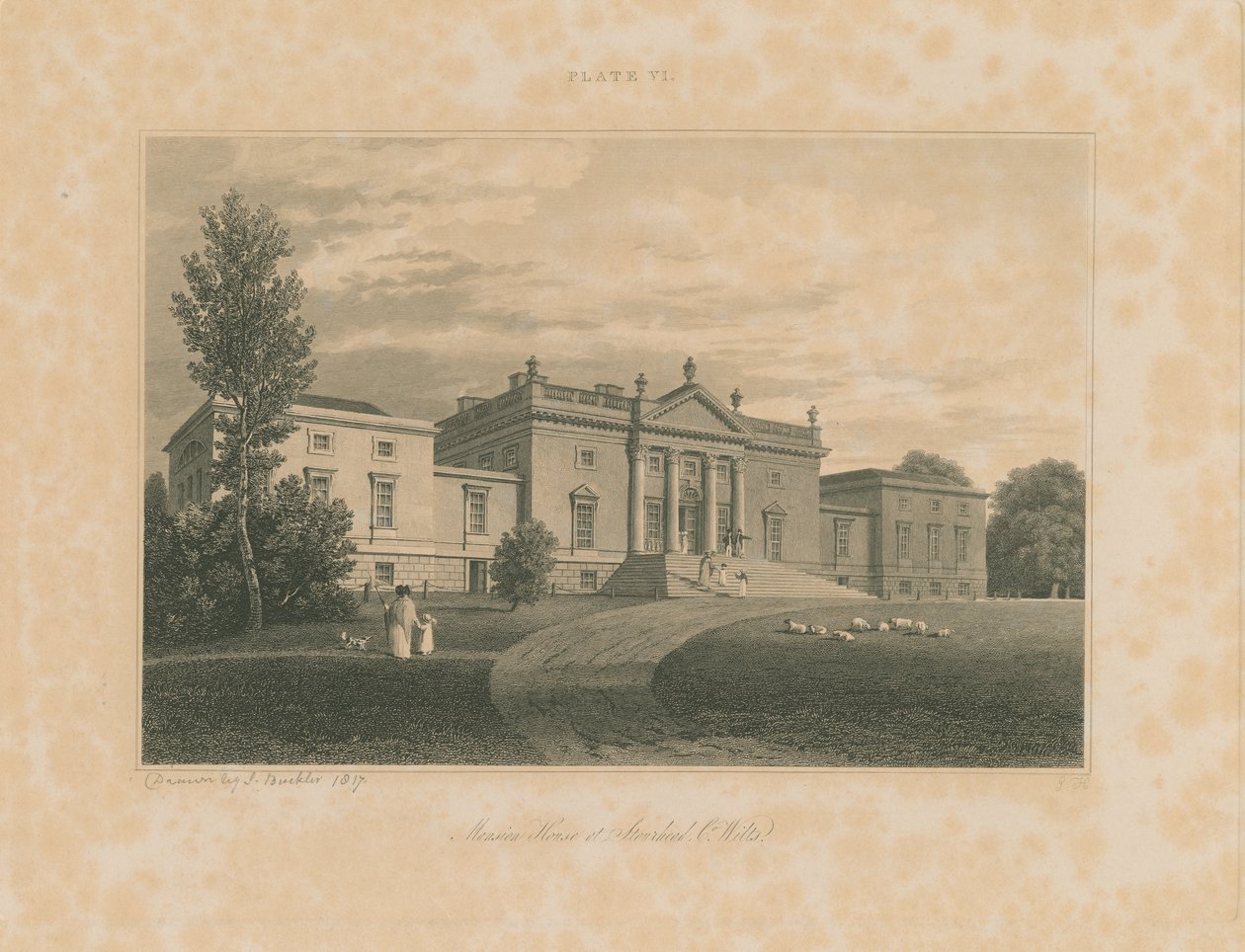 Wiltshire - Stourhead - Mansion: gravering, 1817 af John Buckler