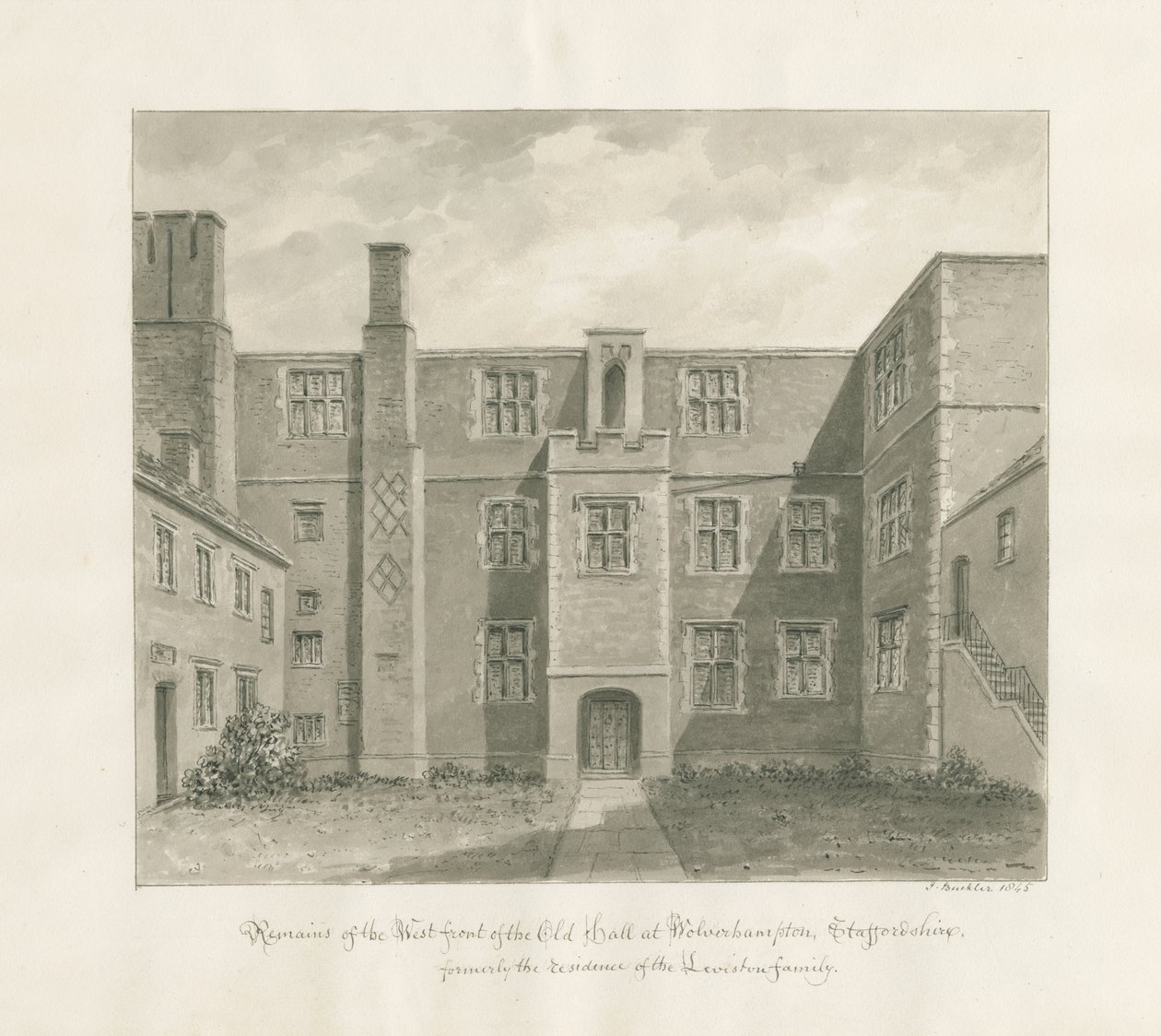 Wolverhampton - The Old Hall: sepia tegning af John Buckler