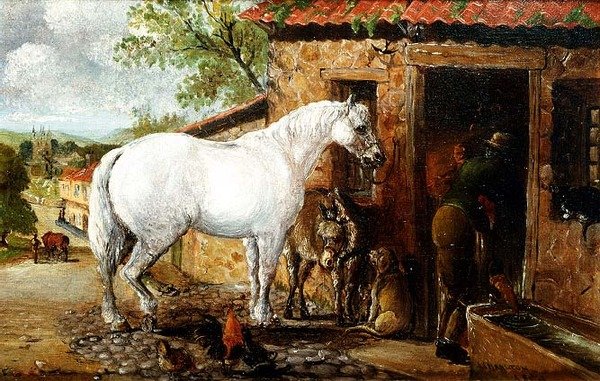 En grå hoppe ved en smedje af John Charlton
