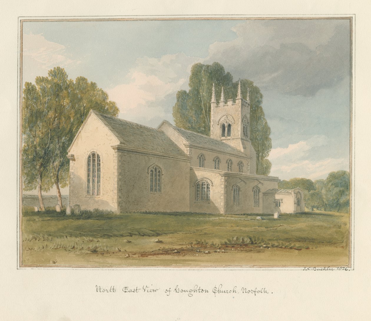 Norfolk - Houghton Church, 1826 af John Chessell Buckler