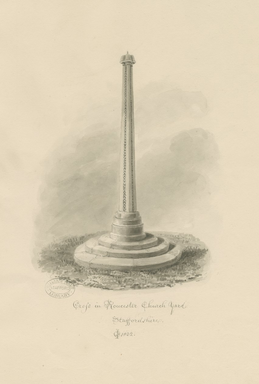 Rocester Churchyard - Kors: sepia tegning af John Chessell Buckler