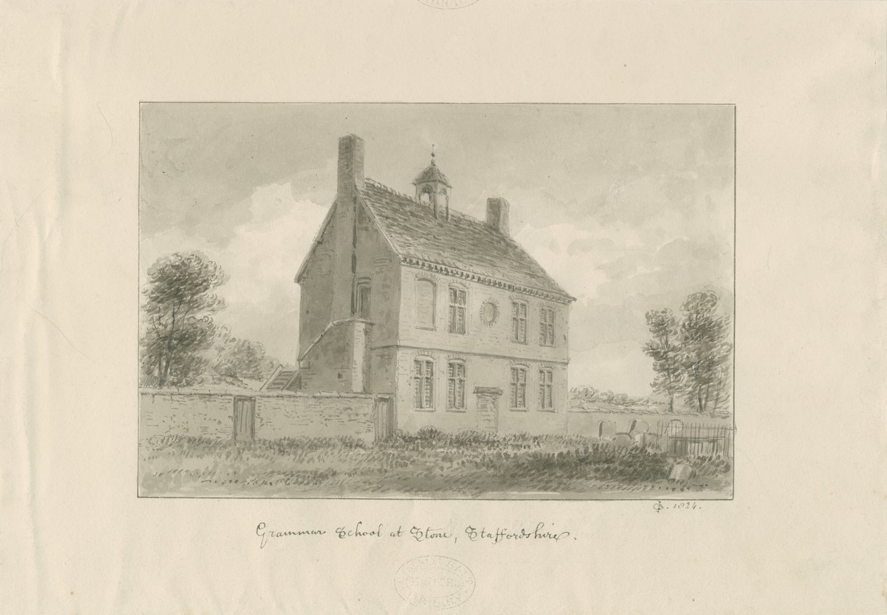 Stone - Grammar School: sepia tegning af John Chessell Buckler