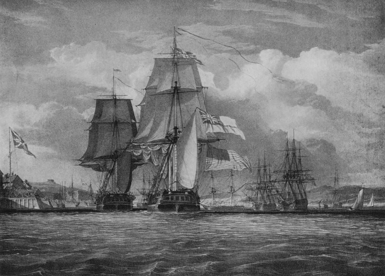 Shannon and the Chesapeake, c1814 af John Christian Schetky