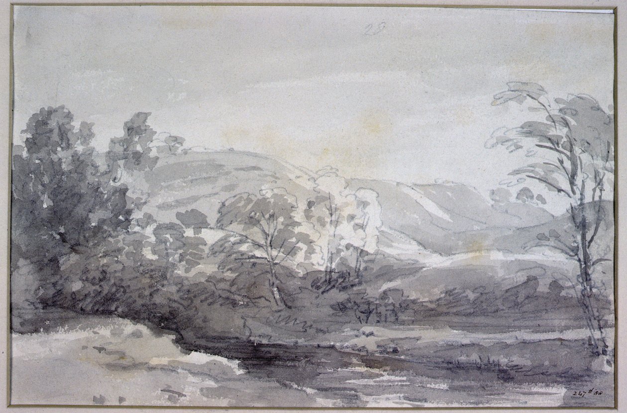 A View in Derbyshire (monokrom akvarel) af John Constable