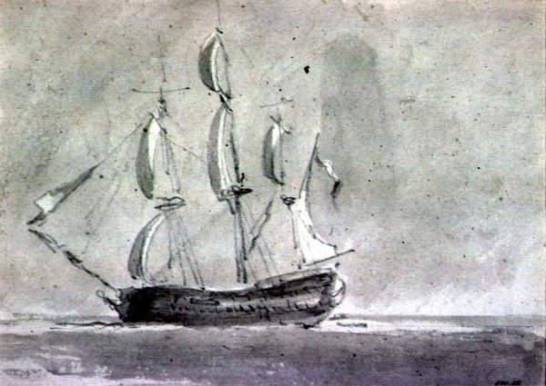 Et skib under sejl af John Constable