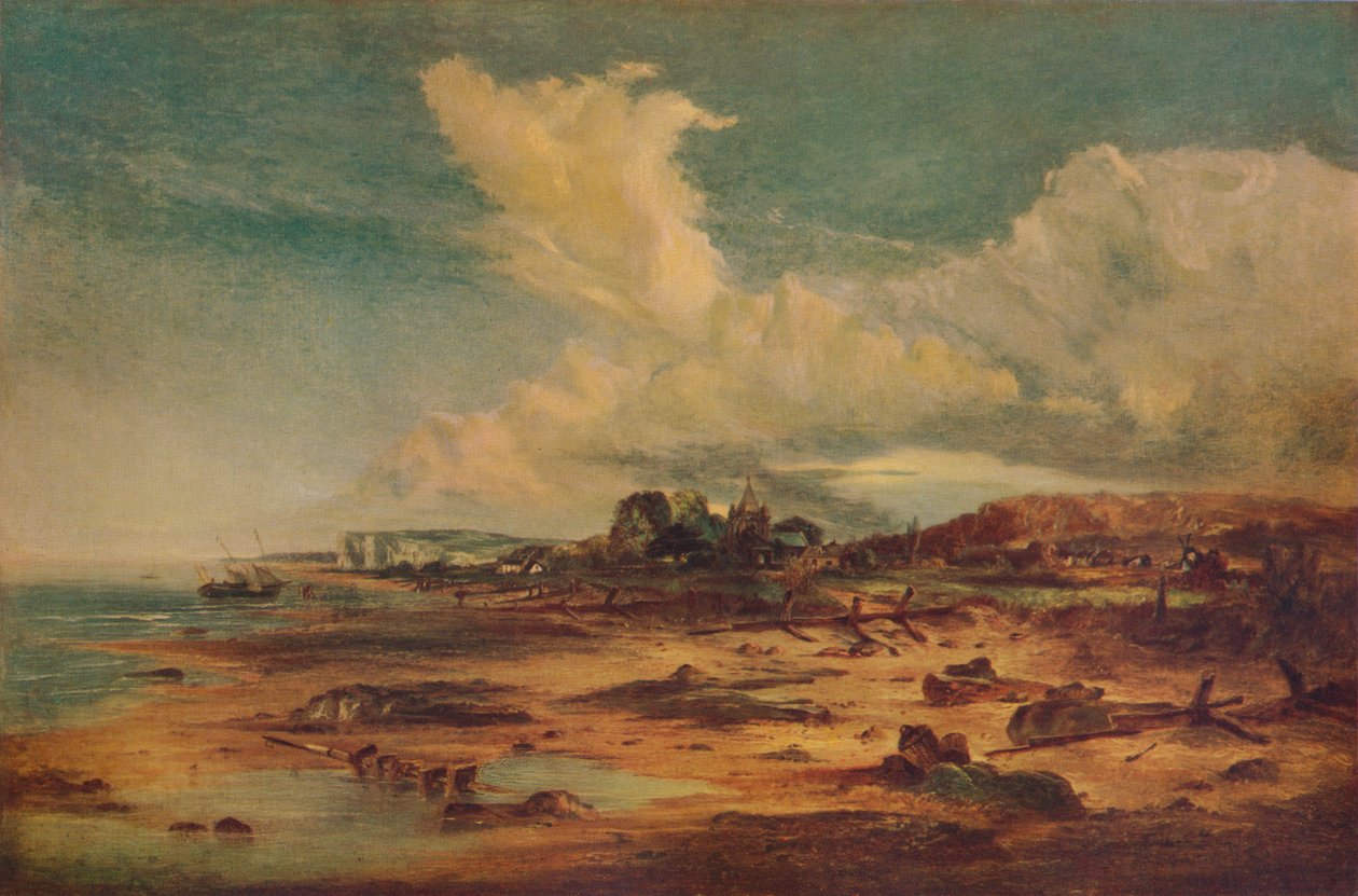 Kystscene med kirke, c1824 af John Constable