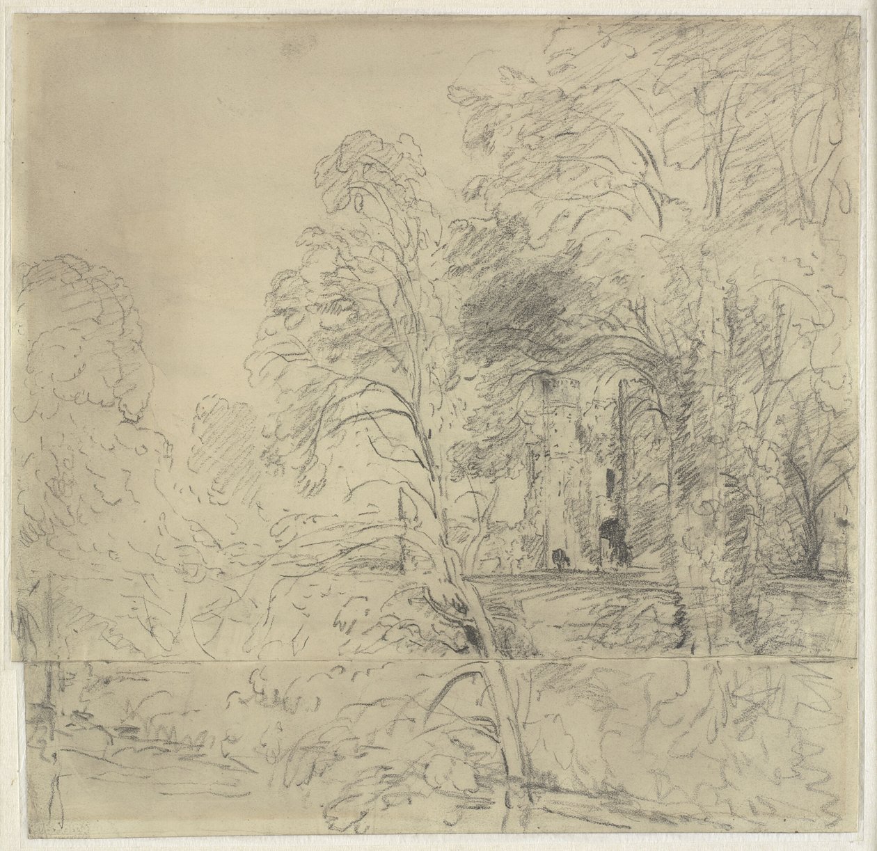 Cowdray Castle, set mellem træer af John Constable
