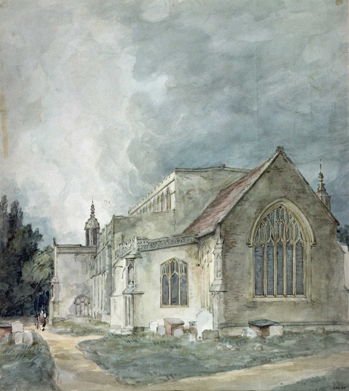 Østre Bergholt Kirke, ca. 1805-11 (akvarel) af John Constable