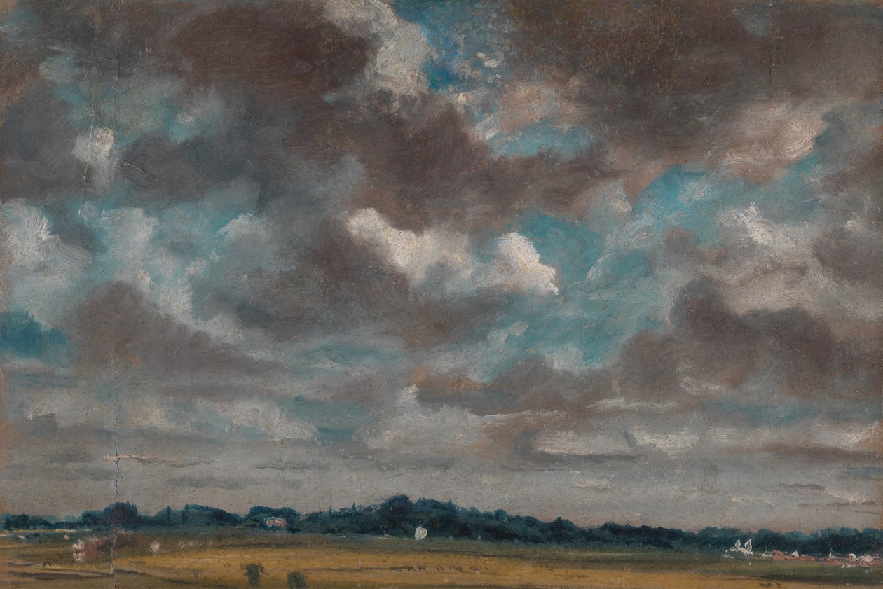Omfattende landskab med grå skyer, ca. 1821. af John Constable
