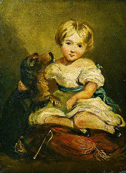Pige med en hund (olie på lærred) af John Constable
