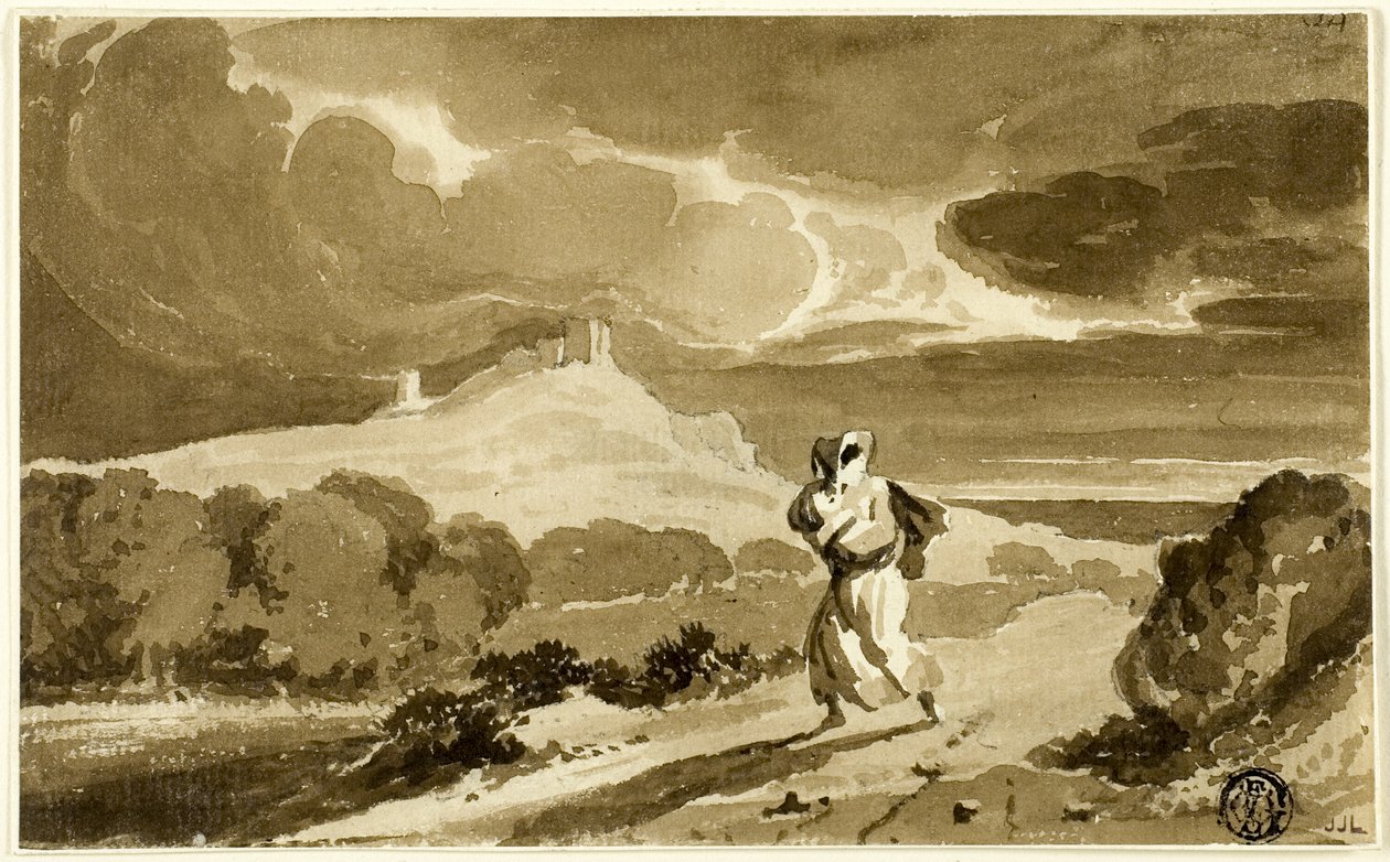 Kvinde med baby på flugt over heden af John Constable