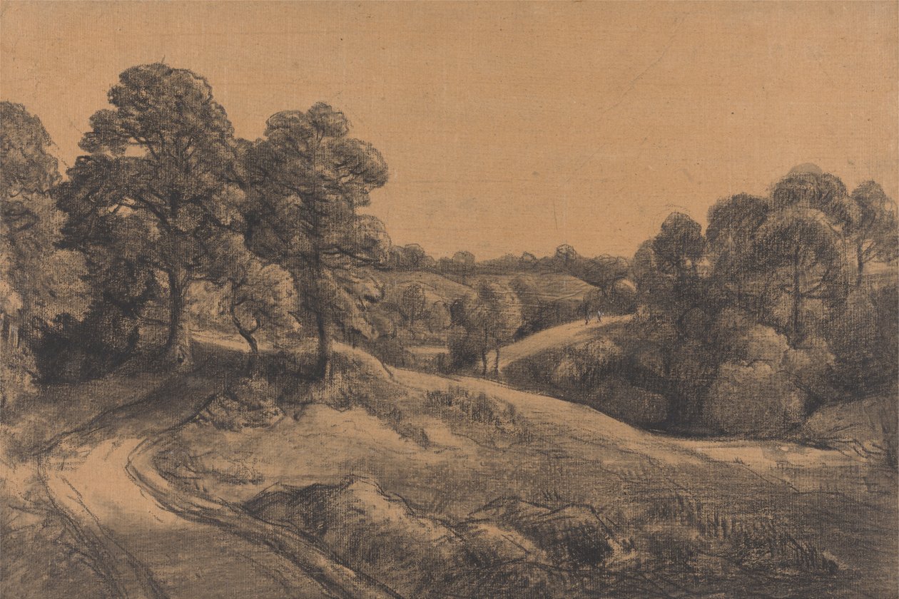 Skovklædt skråning med en vigende vej af John Constable