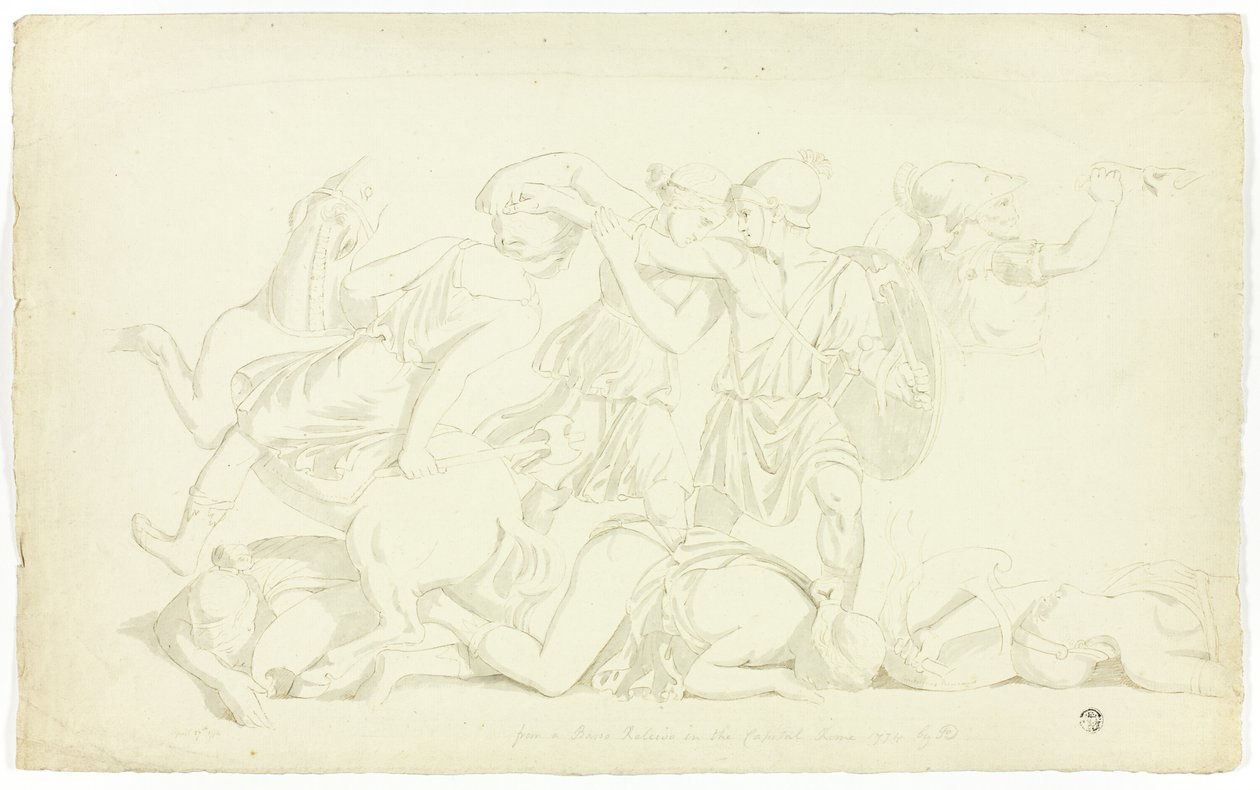 Gammelt Bas-relief med Battle of the Amazons af John Downman