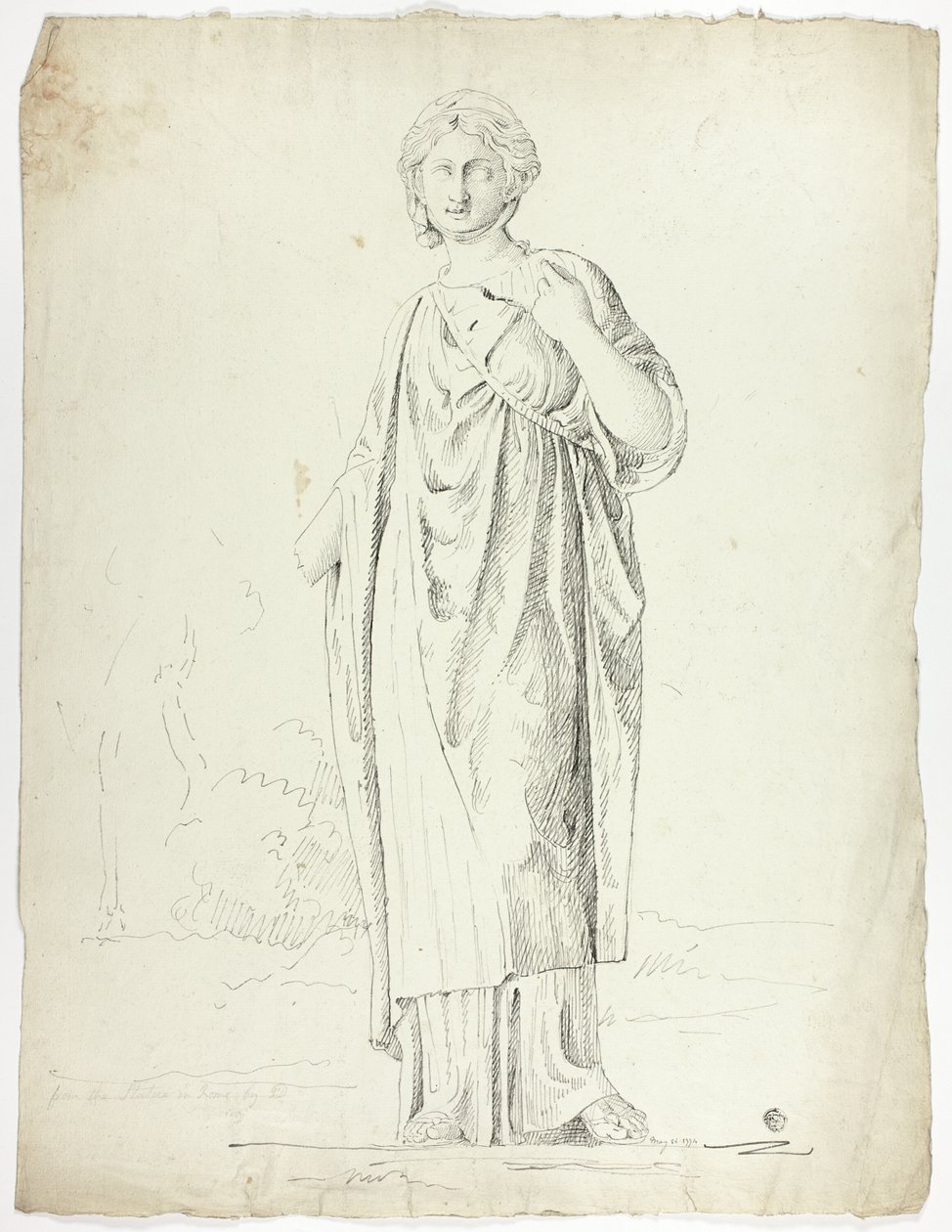 Antik statue af stående draperet kvinde af John Downman