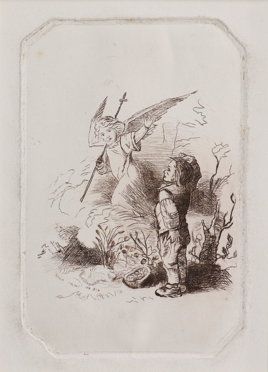 Dreng og engel (ætsning) af John Duncan