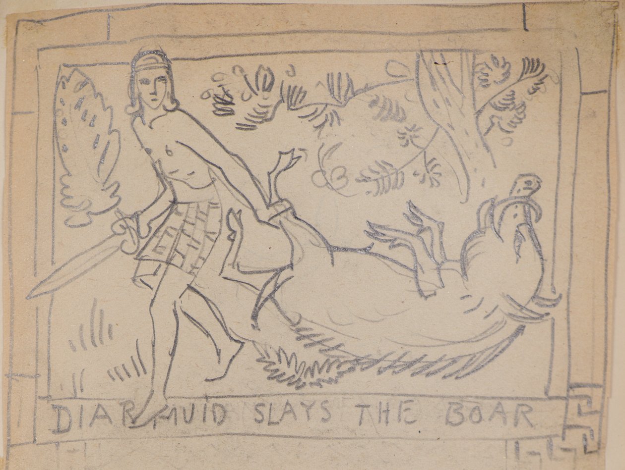 Diarmuid Slays the Boar (blyant) af John Duncan