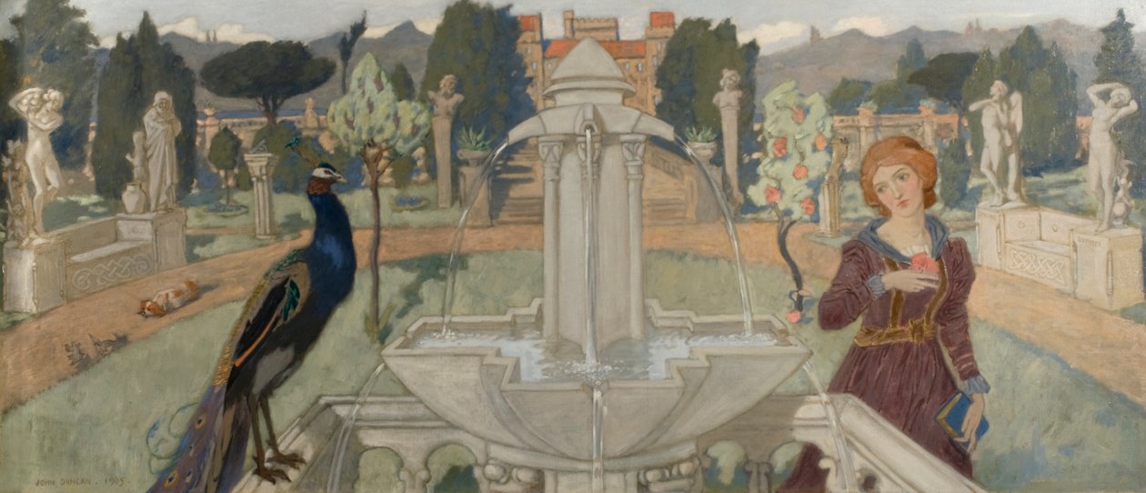 Påfugle og springvand af John Duncan