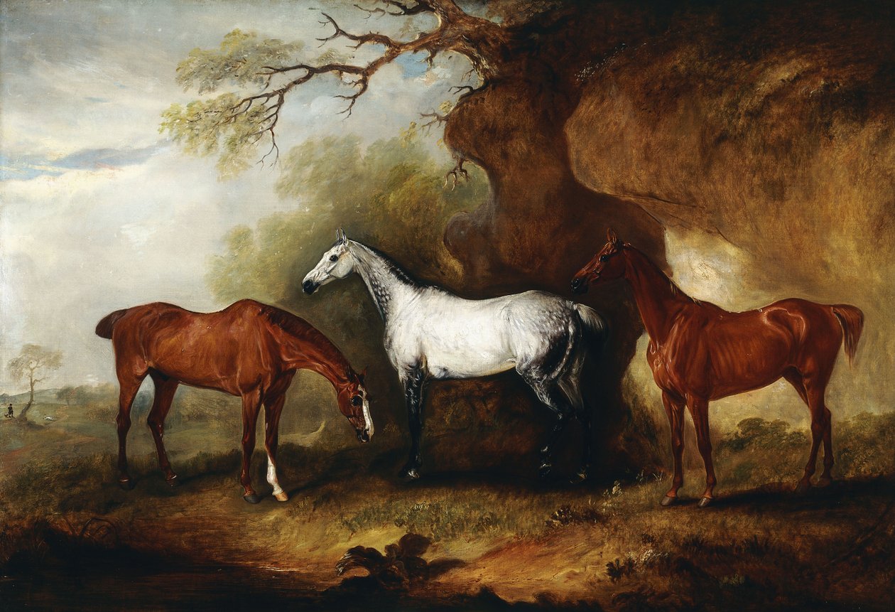 Tre jægere tilhørende Robert Myddelton-Biddulph, af John E. Ferneley