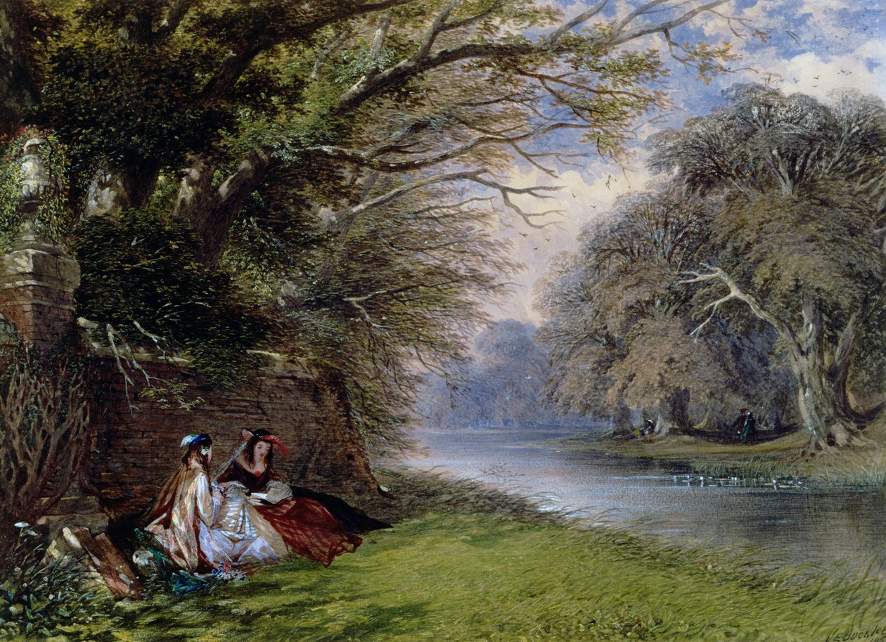Unge damer ved en flod af John Edmund Buckley