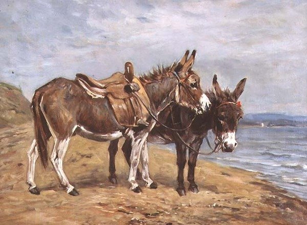 Seaside Donkeys (olie på lærred) af John Emms