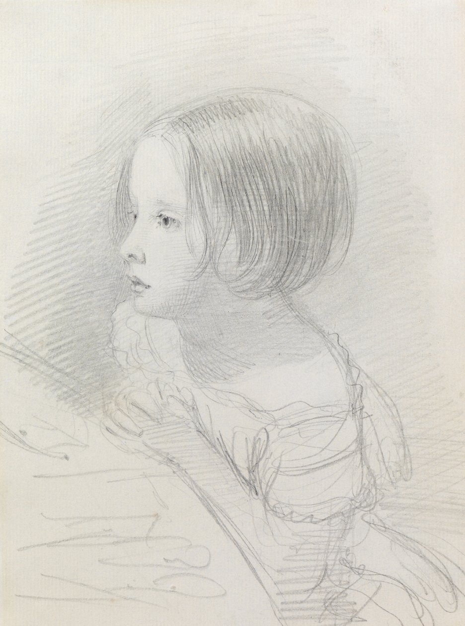 Skitse af en pige (blyant) af John Everett Millais