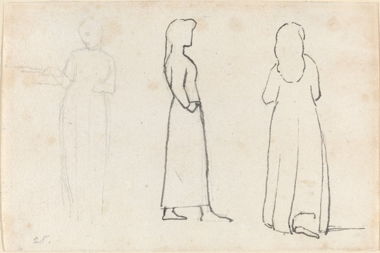 Tre skitser af en stående kvinde af John Flaxman