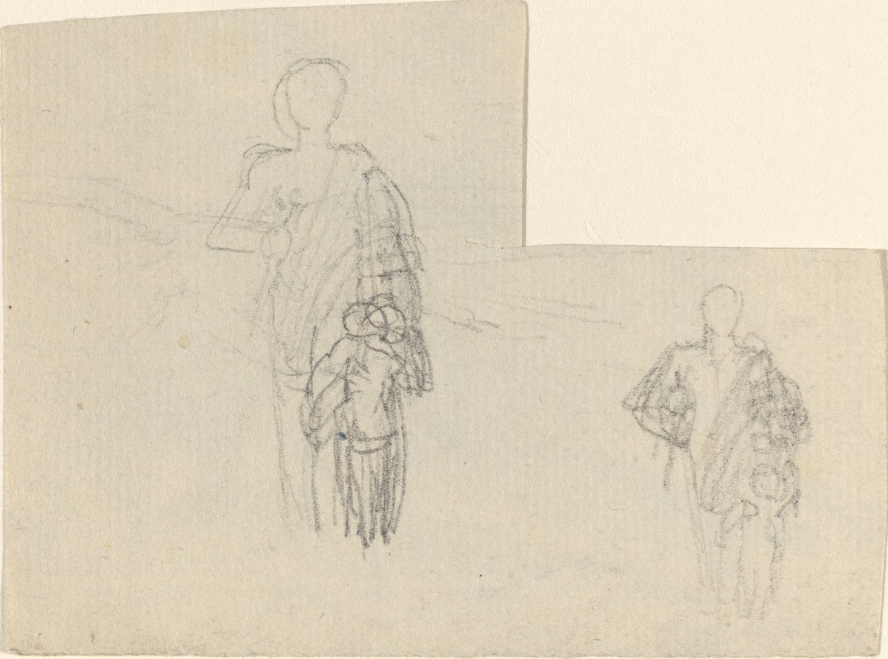To undersøgelser af stående figur og barn af John Flaxman