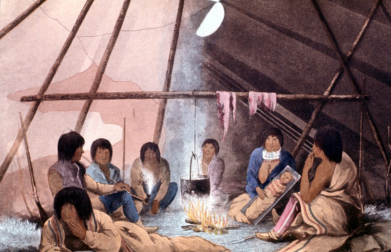 Interiør af Cree indiske telt, 1823 af John Franklin