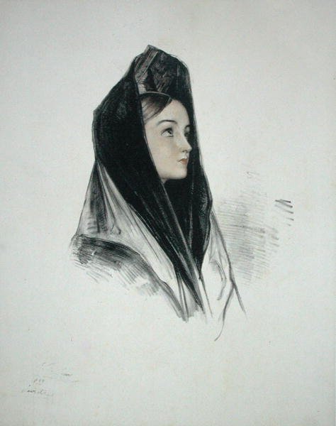 Pige i en mantilla, Sevilla af John Frederick (after) Lewis