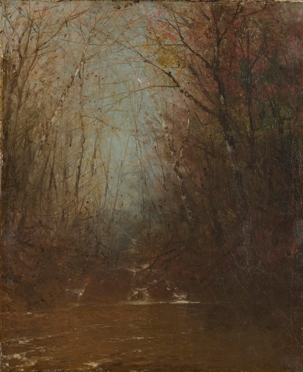 Skovinteriør med vandløb af John Frederick Kensett